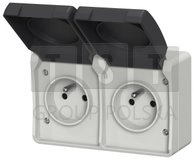 40115 Gniazdo podwójne z uziemieniem natynkowe z klapką Aqua Plus IP54 szaro grafitowe 40115