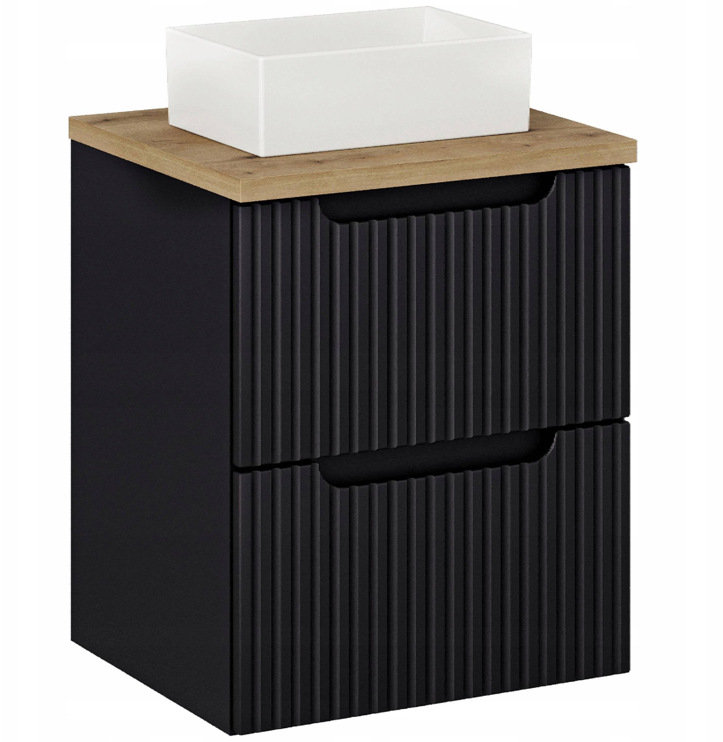 CZARNA szafka łazienkowa NOVA BLACK 82-50 z umywalką i blatem OAK 50 cm