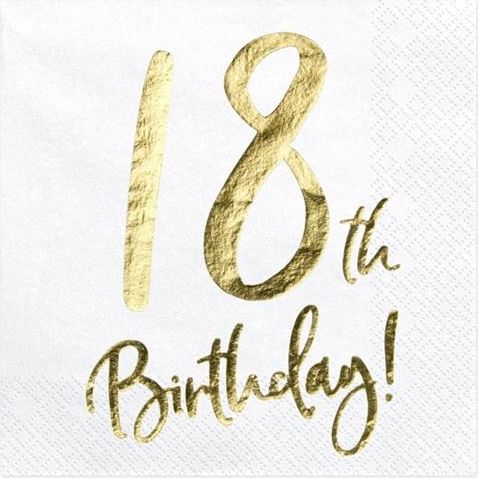 Party Deco Serwetki na osiemnaste urodziny, 18th Birthday, biały, 33x33 cm, 20 szt. uniwersalny