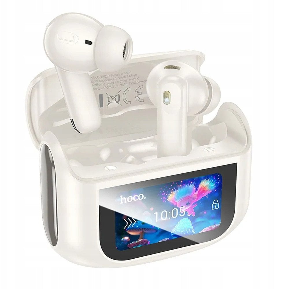 HOCO słuchawki bezprzewodowe bluetooth z ekranem dotykowym TWS ANC + ENC EQ21 białe