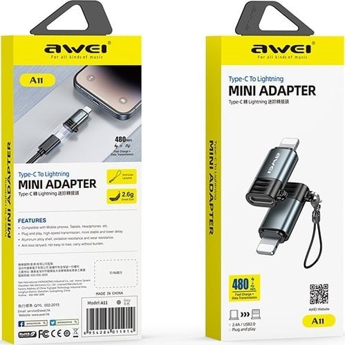 Adapter USB Awei AWEI Adapter A11 USB-C/Lightning szary /grey