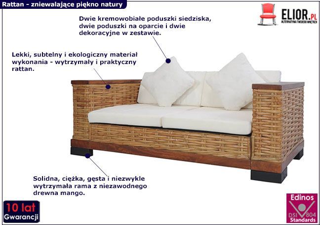 Elior Sofa Alani 2A dwuosobowa - rattan + brąz