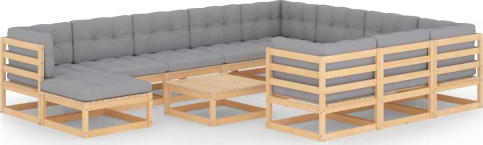 vidaXL 12-cz. zestaw wypoczynkowy do ogrodu, z poduszkami, lita sosna