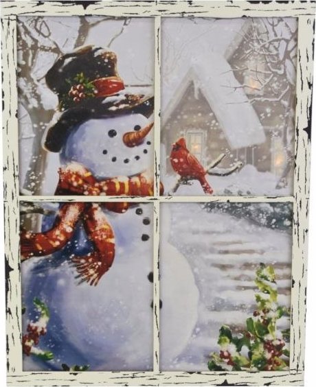 Obraz na ścianę "Bałwanek w oknie", 3 LED, 49 x 38,5 cm