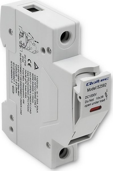 Qoltec Podstawa bezpiecznikowa z diodš + bezpiecznik DC | 1P | 1000V | 30A | 10x38 | solar