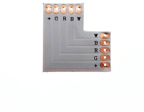 Mojeledy Złączka led narożna PCB t+t do taśmy led 12mm RGBW 12V/24V DC max 3A (LUX05536)