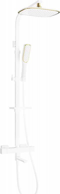 Zestaw prysznicowy Mexen Mexen CQ49 zestaw wannowo-prysznicowy z deszczownicą i baterią termostatyczną, biały/złoty - 779104995-25