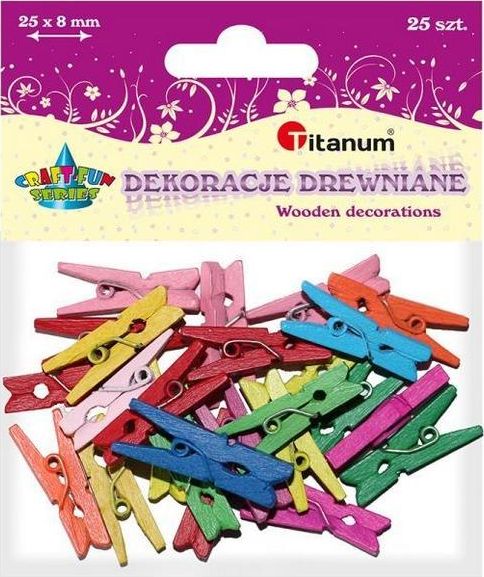 Titanum Klamerki drewniane 8 kolorów 3x25mm 25szt