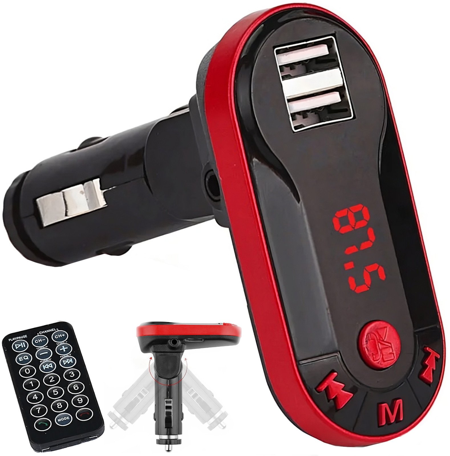 Transmiter FM samochodowy z ładowarką MP3 Bluetooth USB SD LCD Transmiter FM samochodowy z ładowarką MP3 Bluetooth USB SD LCD