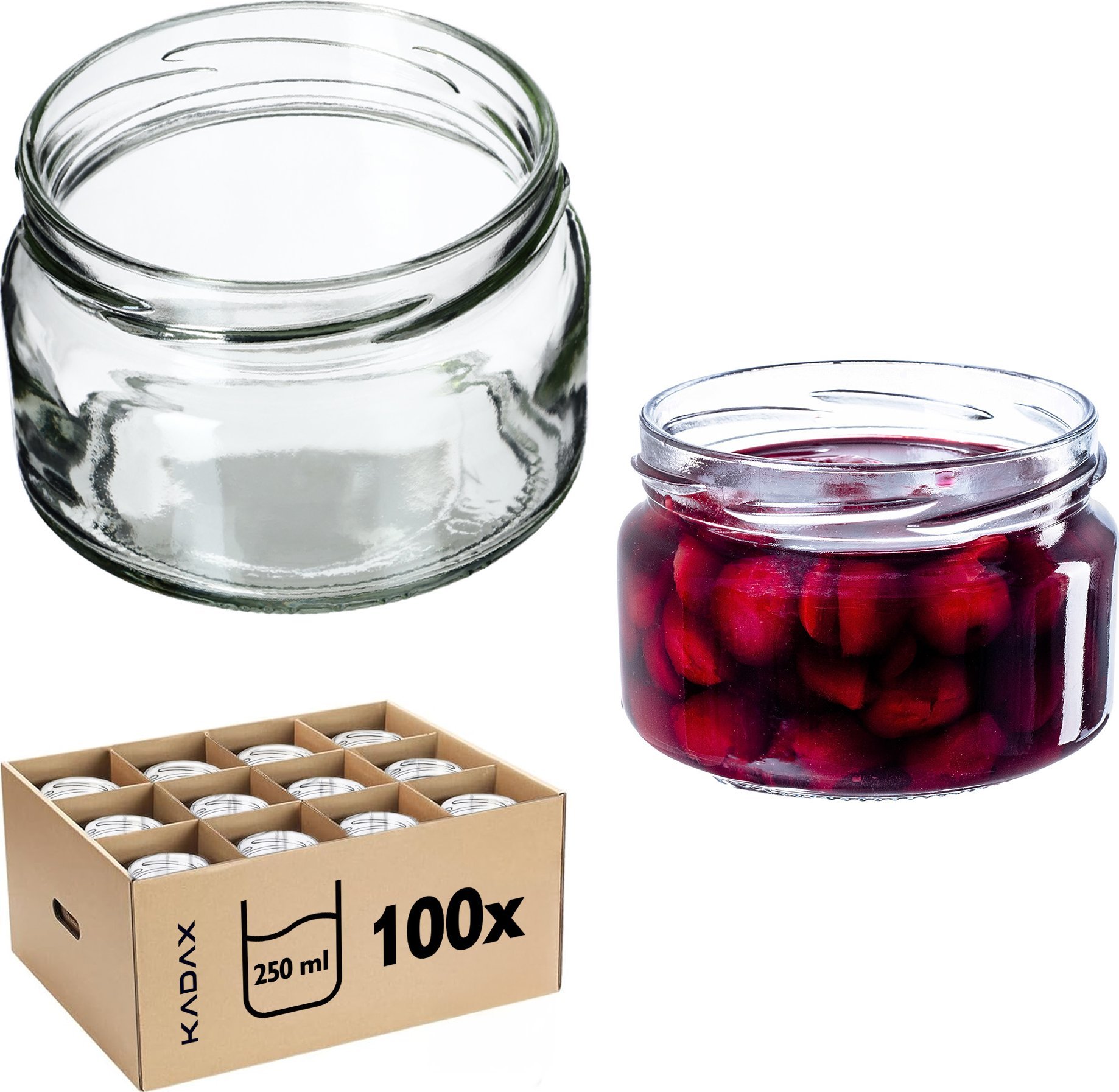 KADAX 100x Słoik Słoiki 250ml Szklany Na Przetwory Dżem miód Do Świec