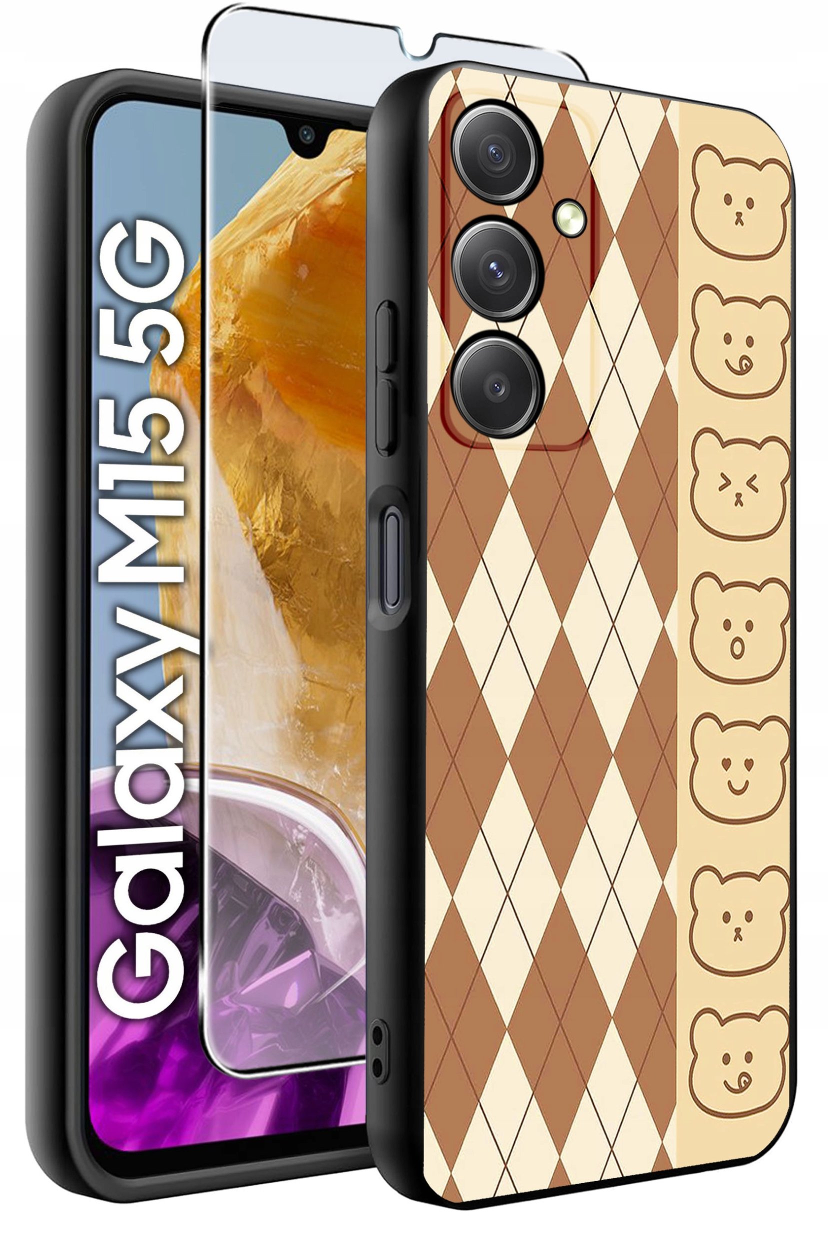 ETUI do Samsung M15 5G WZORY | SILIKONOWE MATT CASE + SZKŁO HARTOWANE 9H