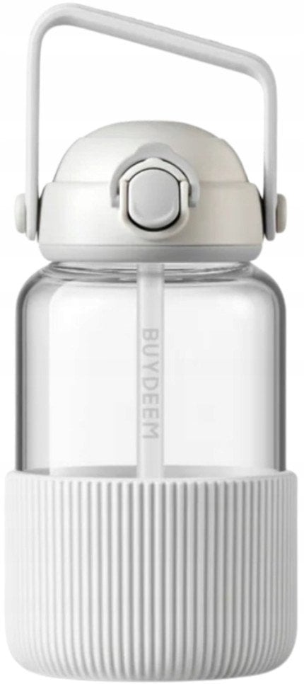 BUYDEEM Szklany bidon ze słomką 1L, model DG710, kolor Oat White