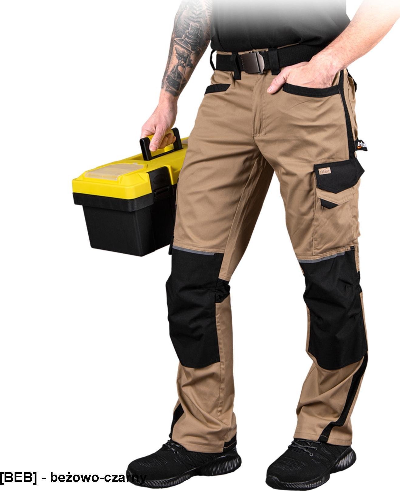 R.E.I.S. LH-DESERT-T - spodnie ochronne do pasa 8 kieszeni na nakolanniki, uchwyt na młotek, odblaski, siateczkowe wstawki, 100% bawełna, 220 g/m2 6