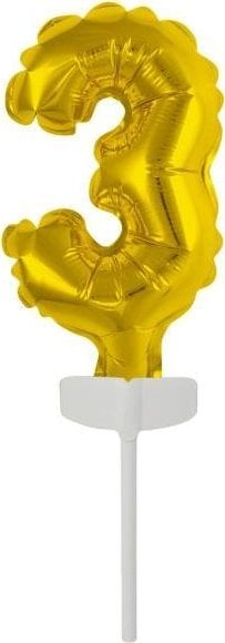 AMSCAN Balon foliowy mini cyfra 3 złota 7x12cm