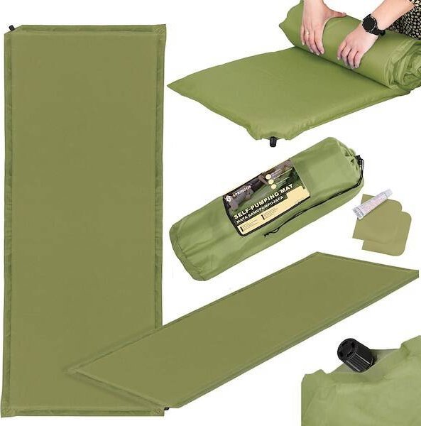 Springos Mata samopompująca 180 cm mata turystyczna biwakowa z pokrowcem zielona UNIWERSALNY