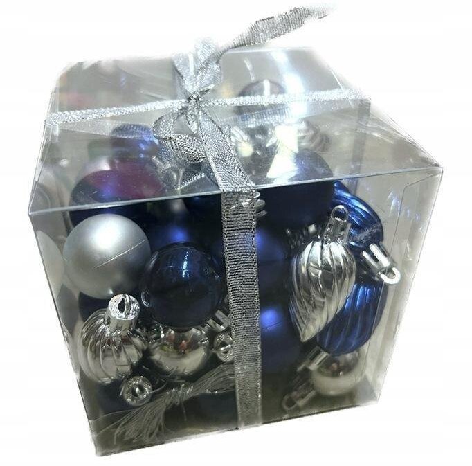 Skrzynkazdrewna Bombki na choinkę nietłukące 50szt srebrny, granatowy