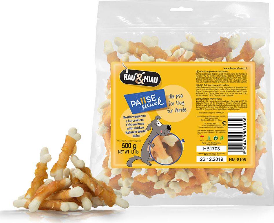 Hau&Miau Hau&Miau kostki wapienne z kurczakiem 500g HM-8105
