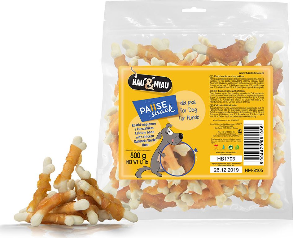 Hau&Miau Hau&Miau kostki wapienne z kurczakiem 500g HM-8105