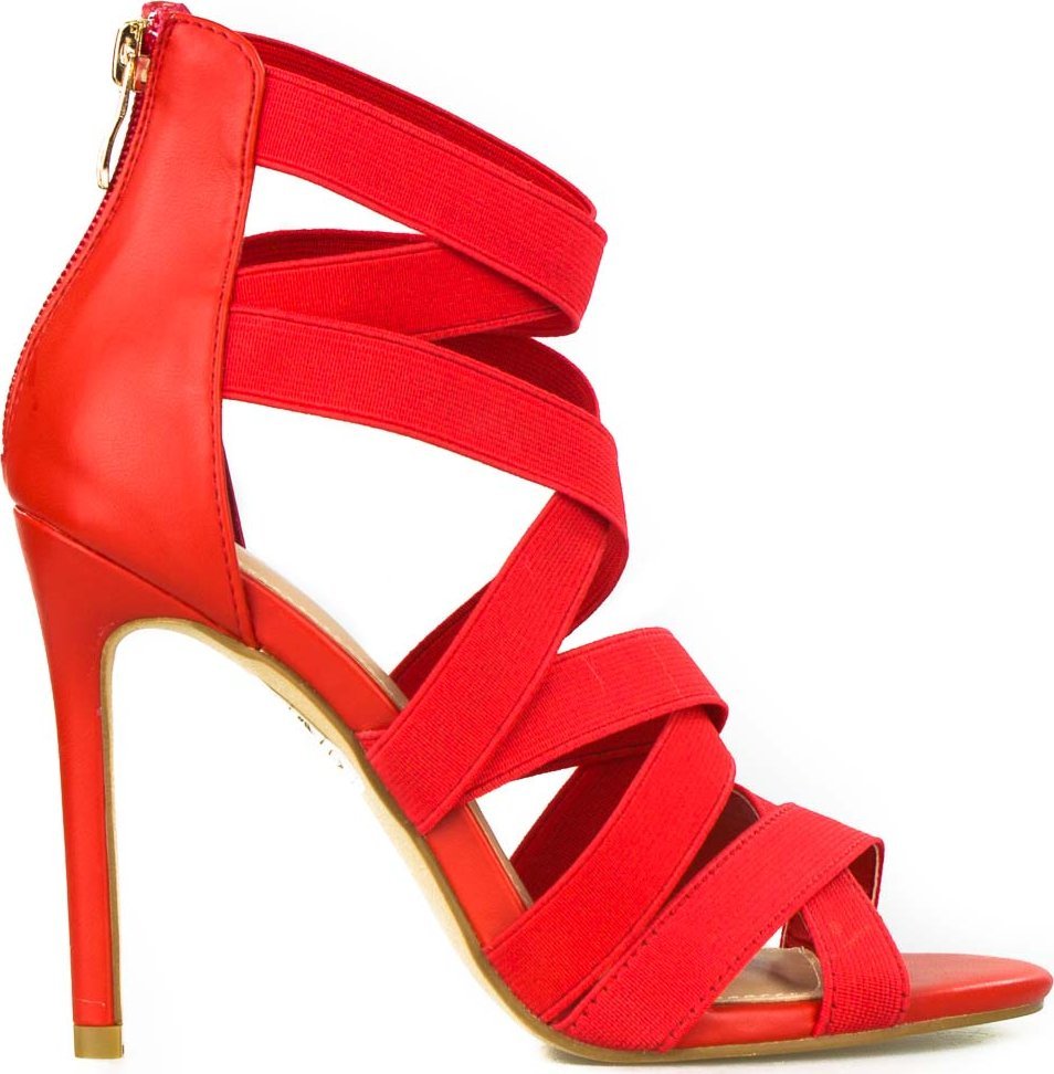 W. Potocki Sandały na szpilce z elastycznymi paskami czerwone Potocki-36