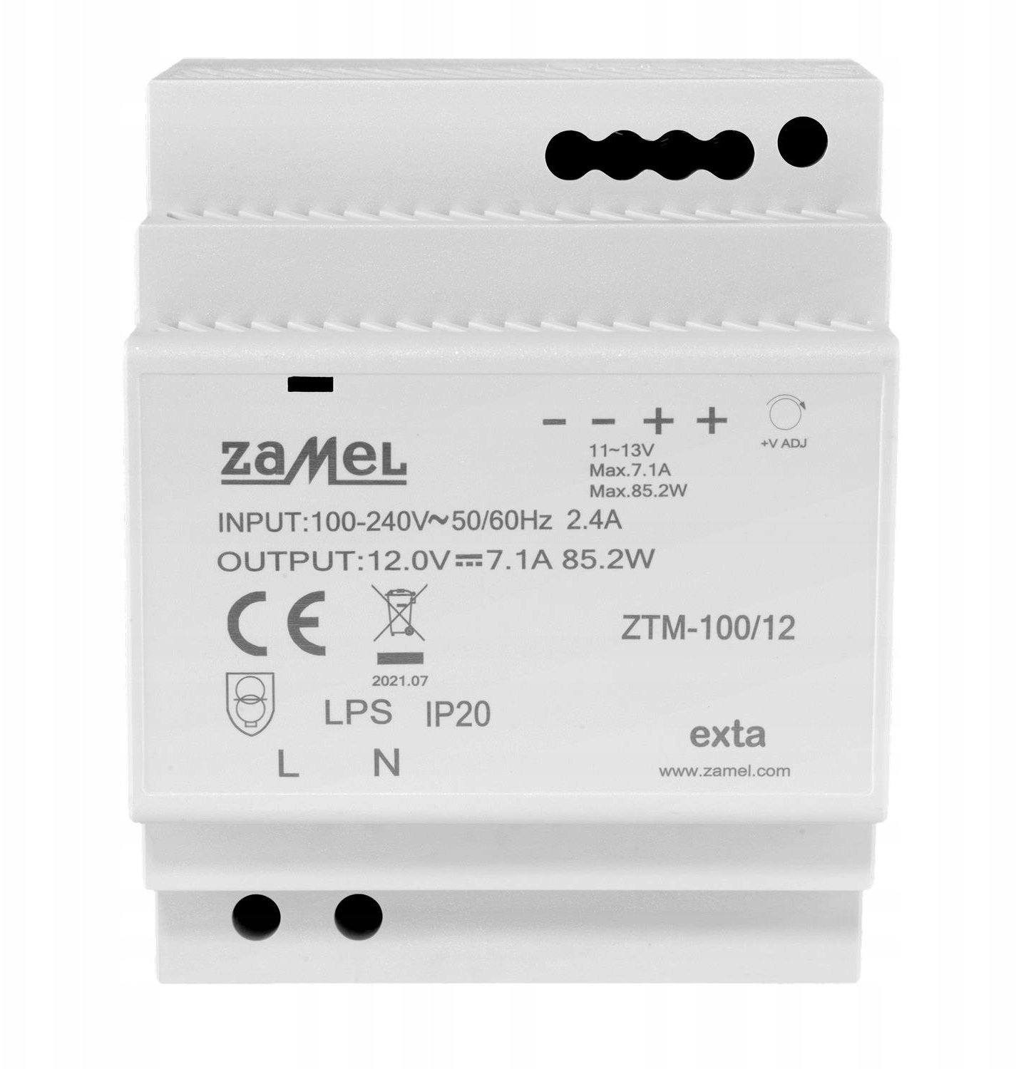 Zasilacz impulsowy montowany na szynie TH-35 (DIN) 100W 24V DC typ: ZTM-100/24 EXT10000286