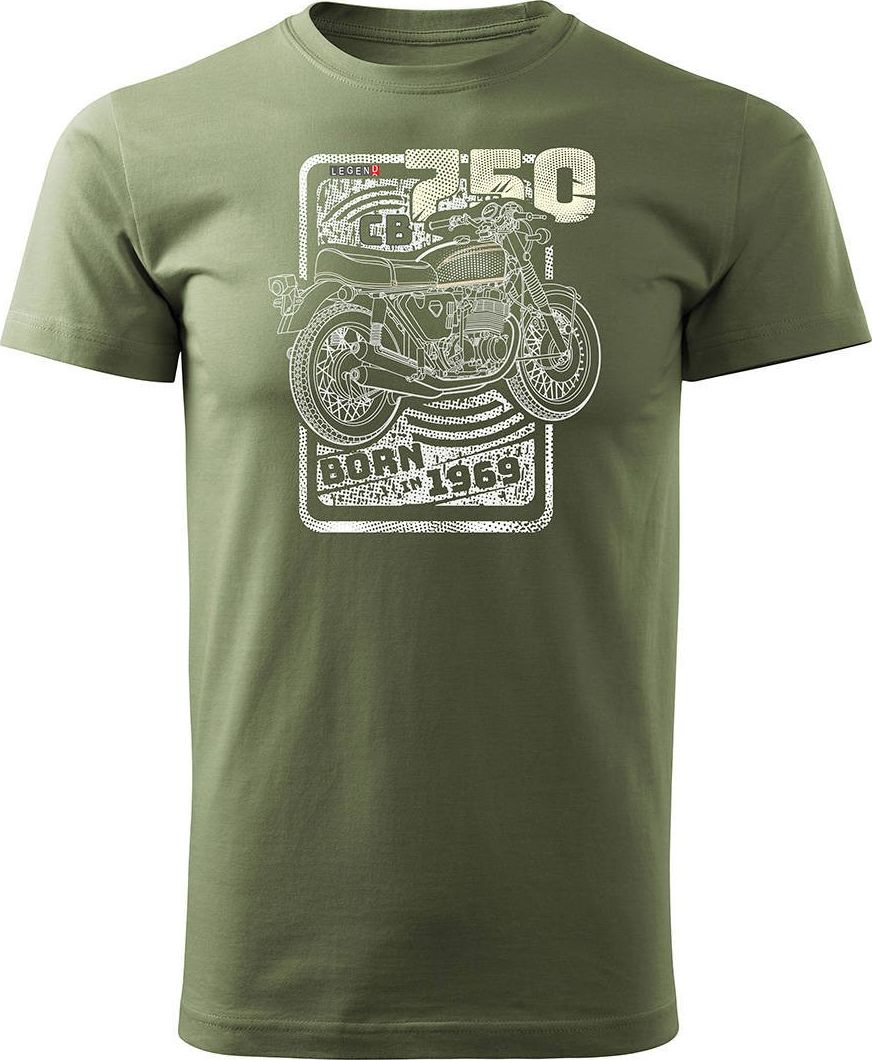 Topslang Koszulka motocyklowa z motocyklem Honda CB 750 męska khaki REGULAR XL