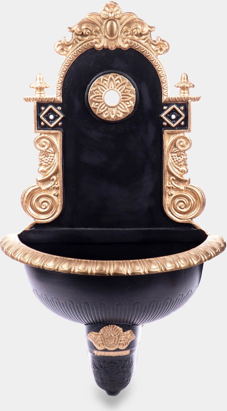 rzezbyzbrazu Zlew Ogrodowy Wylewka Ścienna z Mosiężnym Kranem Czarno-Złoty