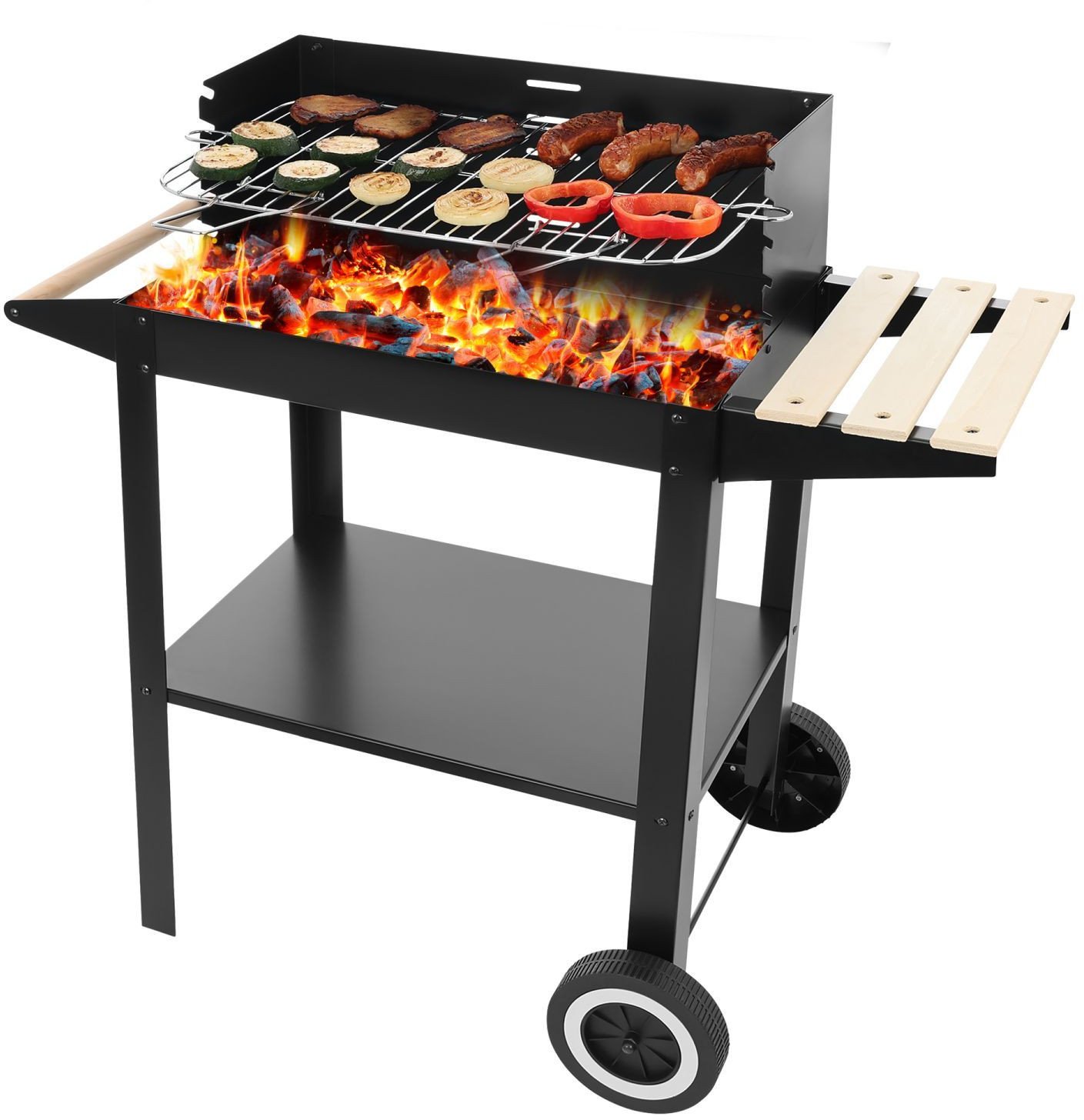 Grill węglowy ogrodowy na kółkach + akcesoria