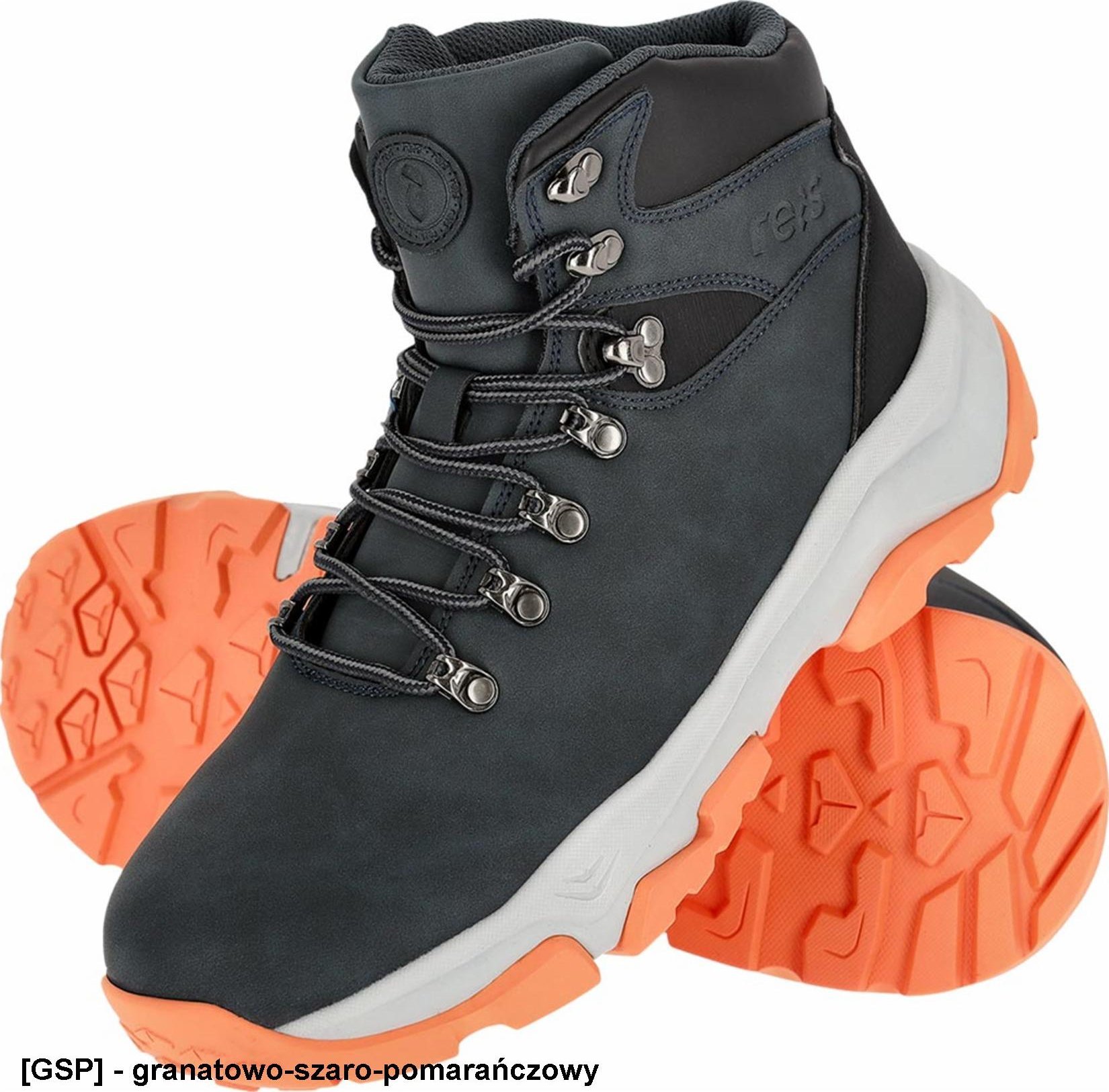 Buty trekkingowe męskie Reis BALPINE - Lekkie i wygodne trzewiki męskie wykonane z PU ze wstawkami z PVC podeszwa wykonana z phylonu oraz - granatowo-