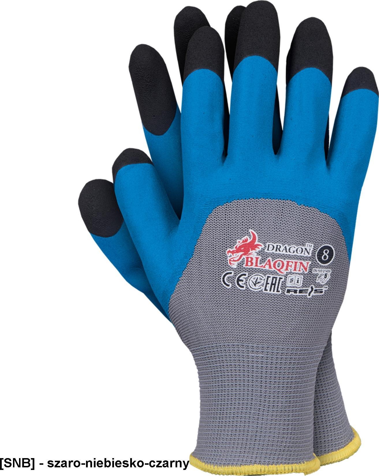 R.E.I.S. BLAQFIN - Rękawice ochronne powlekane, zakończone ściągaczem 7