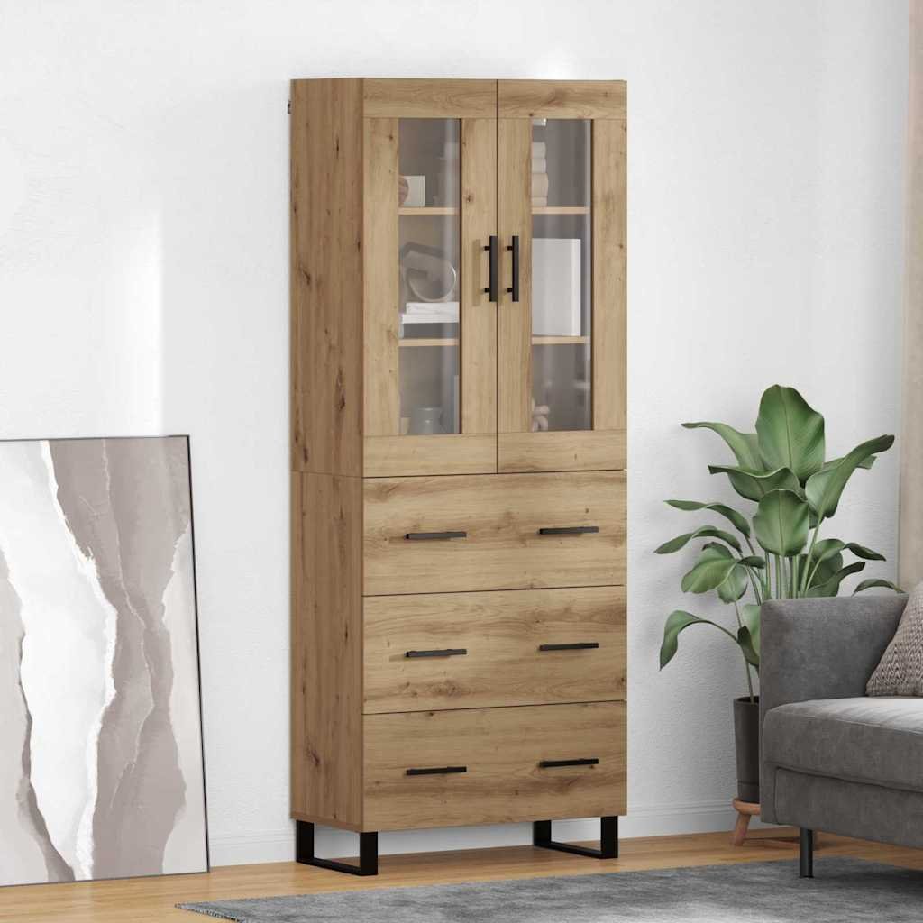 vidaXL Highboard 2 pcs Dąb rzemieślniczy Drewno inżynieryjne i szkło