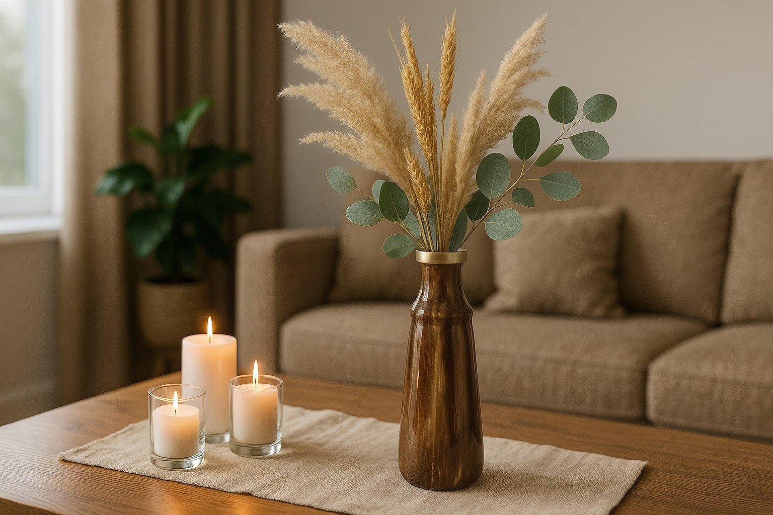 Wazon szklany 37 cm beżowo-brązowy IR0038