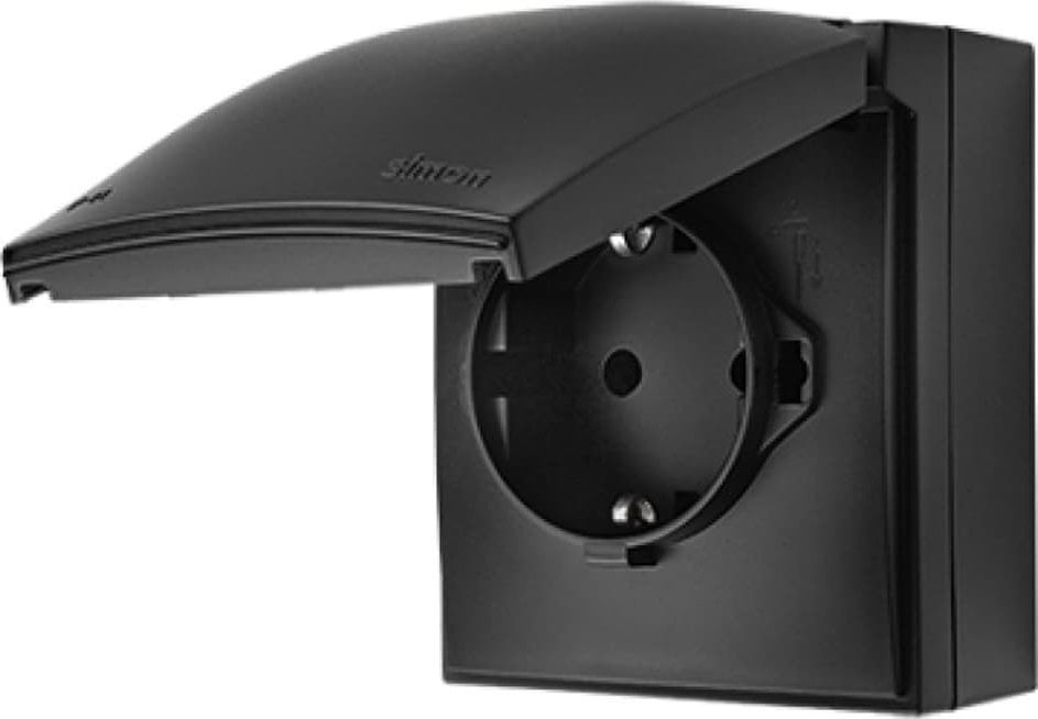 Kontakt-Simon Simon Aquaclick Gniazdo IP44, Schuko, pojedyncze, szybkozłącza, klapka w kolorze czarny ACGSZ1C/49