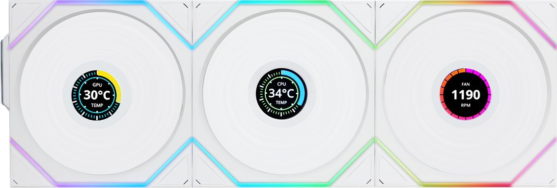 Wentylator Lian Li UNI FAN TL Wireless LCD 120 Reverse Blade 3-pack biały (12RTLLCD1W3W)