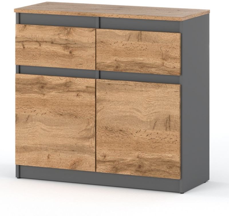 Komoda 2 Szuflady 80cm Szary Wotan Nowoczesna Pojemna Szafka Rtv Oleksa