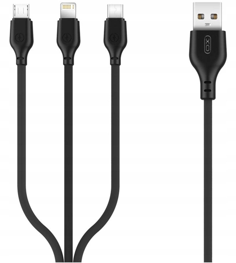 XO kabel NB230 3w1 USB + USB-C + microUSB + Lightning 1,0m 2,4A czarny