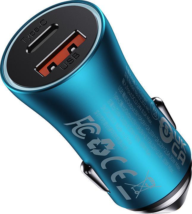 Ładowarka Baseus Ładowarka samochodowa Baseus Golden Contactor Max, USB + USB-C, 60W (niebieska)