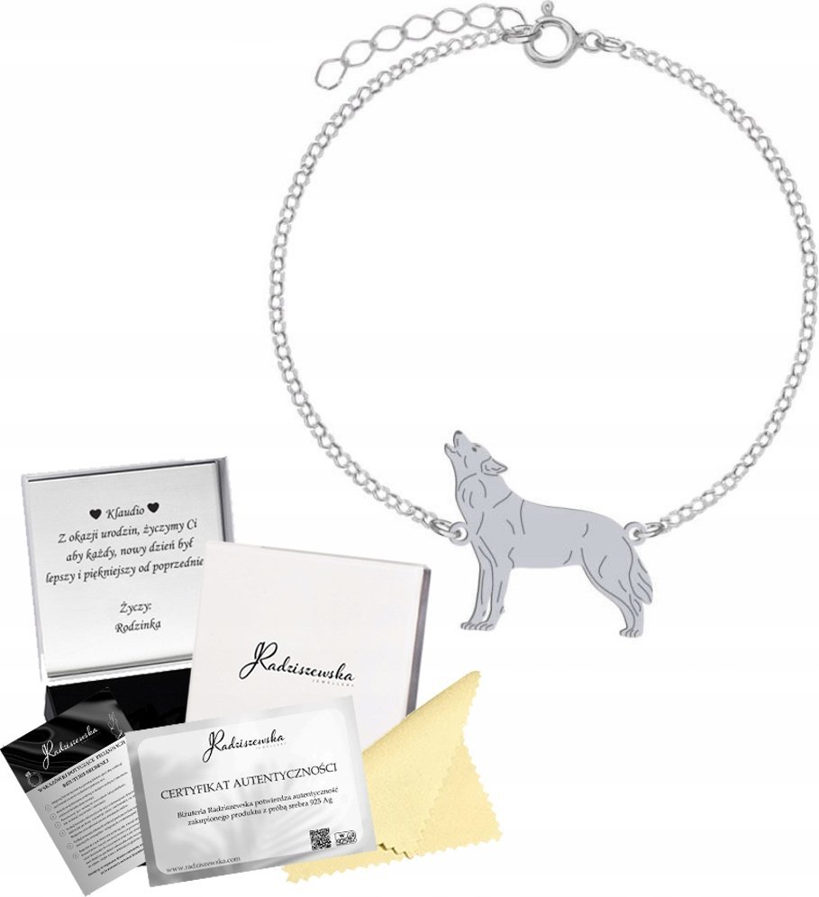 Radziszewska Jewellery BRANSOLETKA SREBRNA Z WILKIEM WILK ŁAŃCUSZEK PREZENT GRAWER GRATIS