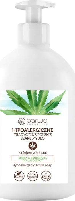 Barwa BARWA Hipoalergiczna Mydło w płynie tradycyjne polskie szare - z olejem z konopi 500ml