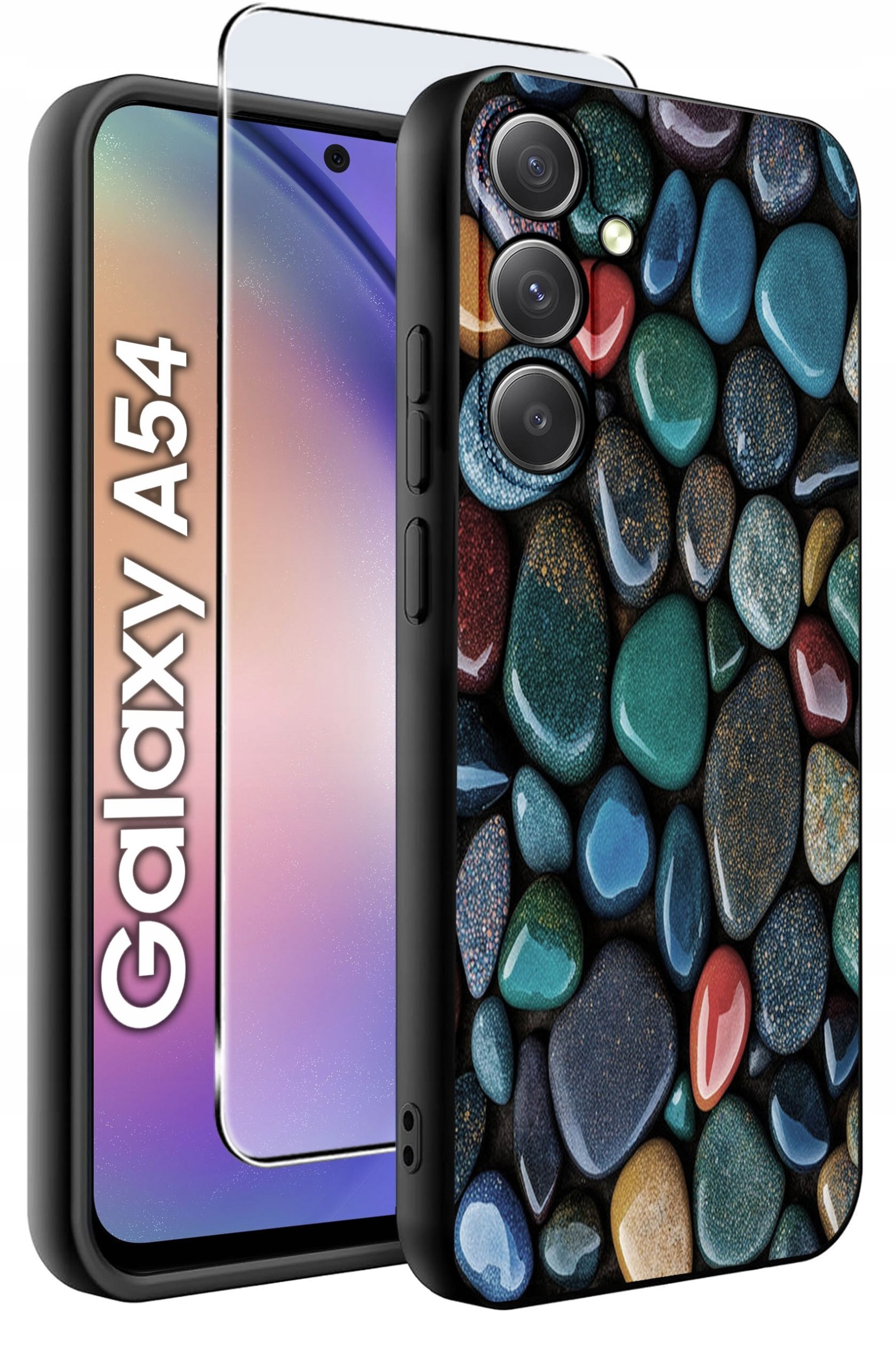 ETUI do Samsung A54 5G WZORY | SILIKONOWE MATT CASE + SZKŁO 9H