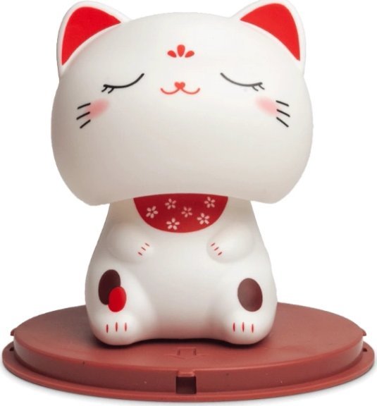 Kotek szczęścia Maneki Neko na baterię słoneczną, biały zamknięte oczka 9cm