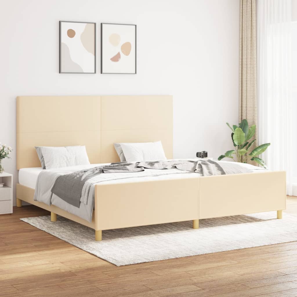 vidaXL vidaXL Rama łóżka z zagłówkiem, kremowa, 200x200 cm, obita tkaniną