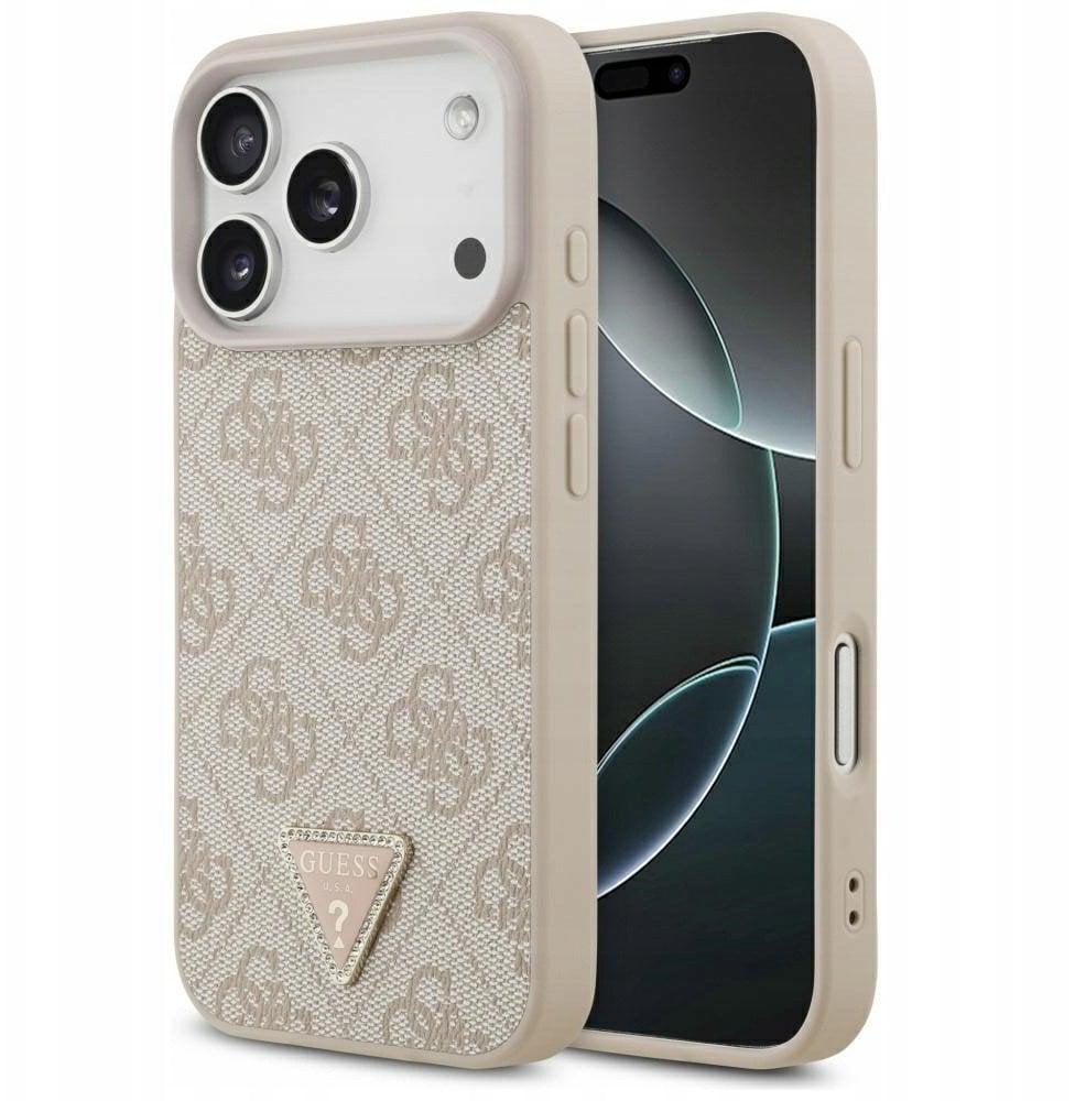 Guess Etui Leather 4G Triangle Strass MagSafe do iPhone 17 Pro różowy