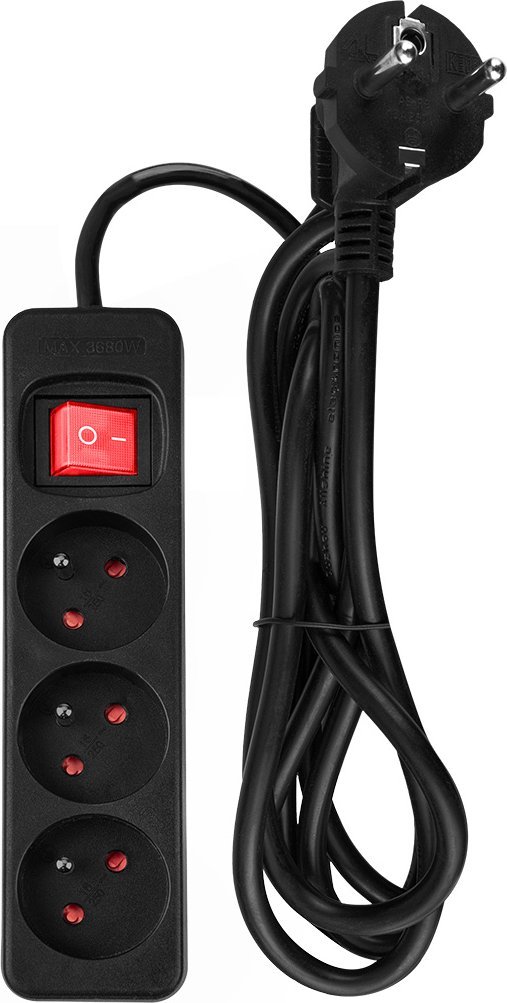 Neo Przedłużacz listwowy 1.5m, 3x1.5mm2, 3G, czarny, ON/OFF (90-182)