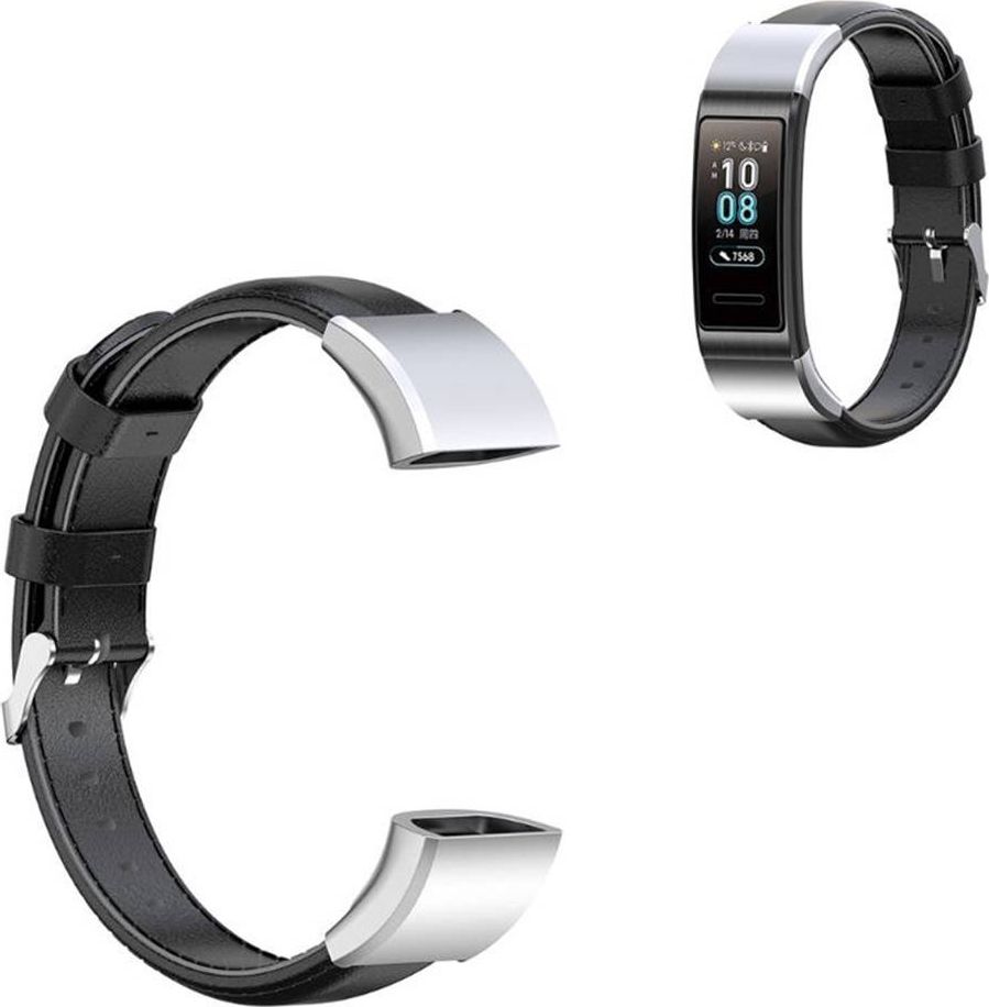 Strado Pasek skórzany do Huawei Band 3/4 PRO (Czarny) uniwersalny