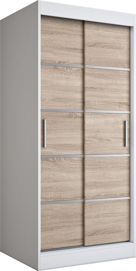 Elior Przesuwna szafa w kolorze biały + dąb sonoma - Livia 2X