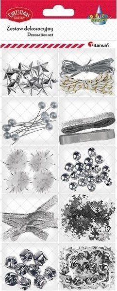 Zestaw dekoracji 12 rodzajów srebrny