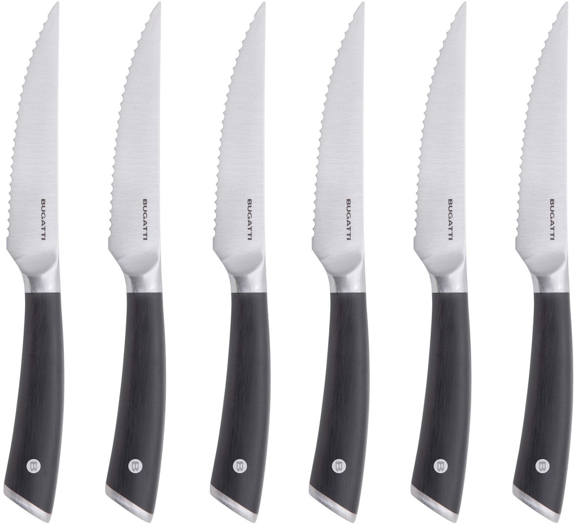 AUBERGE - zestaw 6 noży do steków z ząbkowanym ostrzem w drewnianym opakowaniu