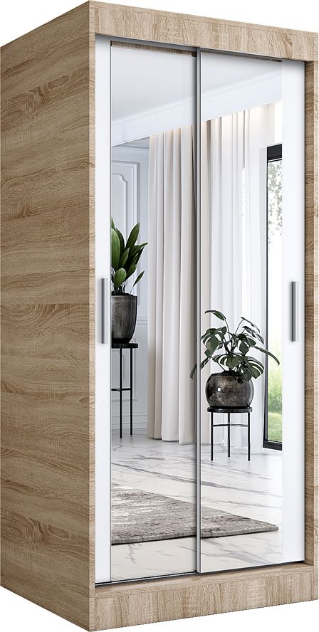 Elior Szafa przesuwna w kolorze dąb sonoma + biały - Edna 2X