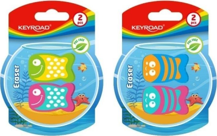 Keyroad Gumka do ścierania KEYROAD Funny Fish, 2 szt., blister, mix Kolorów