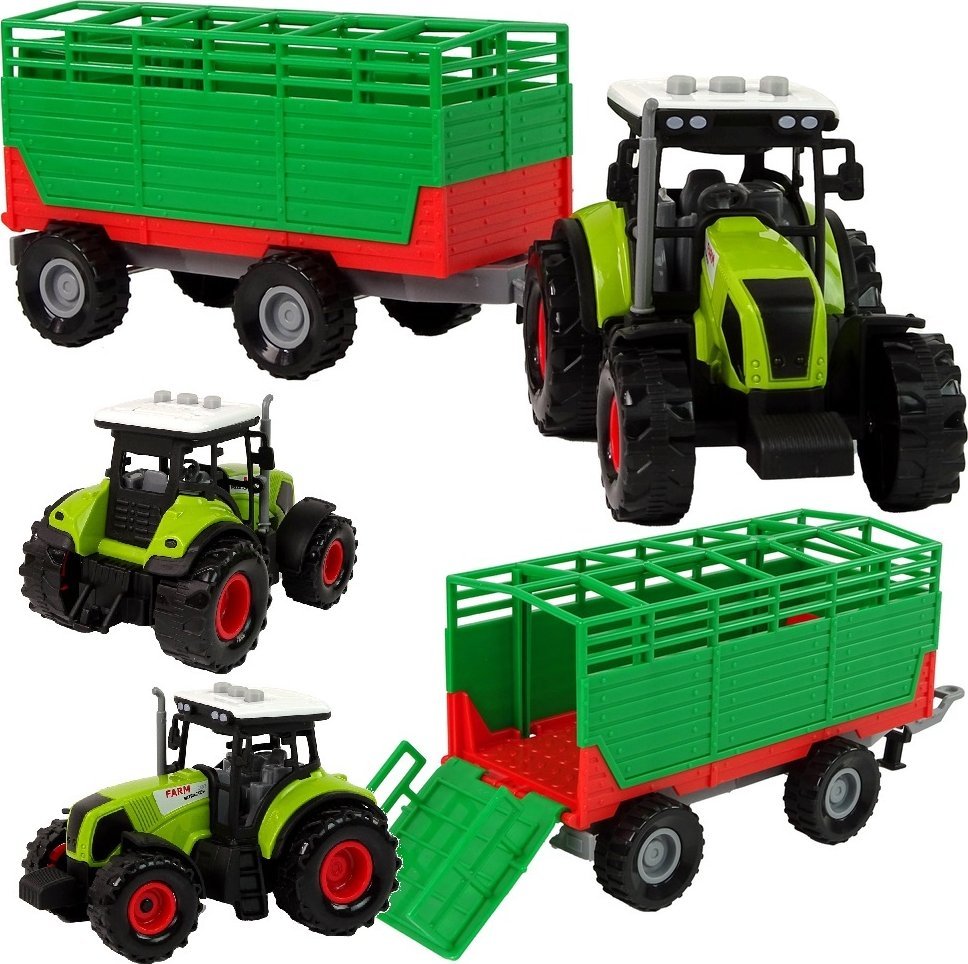 Qulki Traktor Ciągnik rolniczy z przyczepą Światła LED dźwięki Pojazd Przyczepa